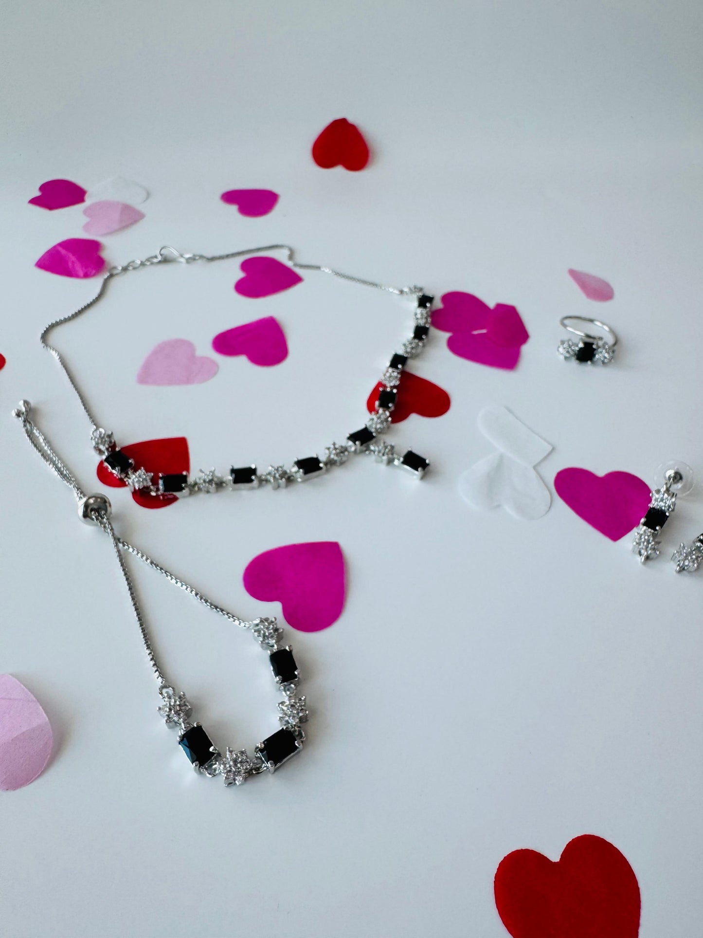 Black Stainless Steel Emerald-Cut Stone Jewelry Set | Necklace, Earrings, Ring & Bracelet