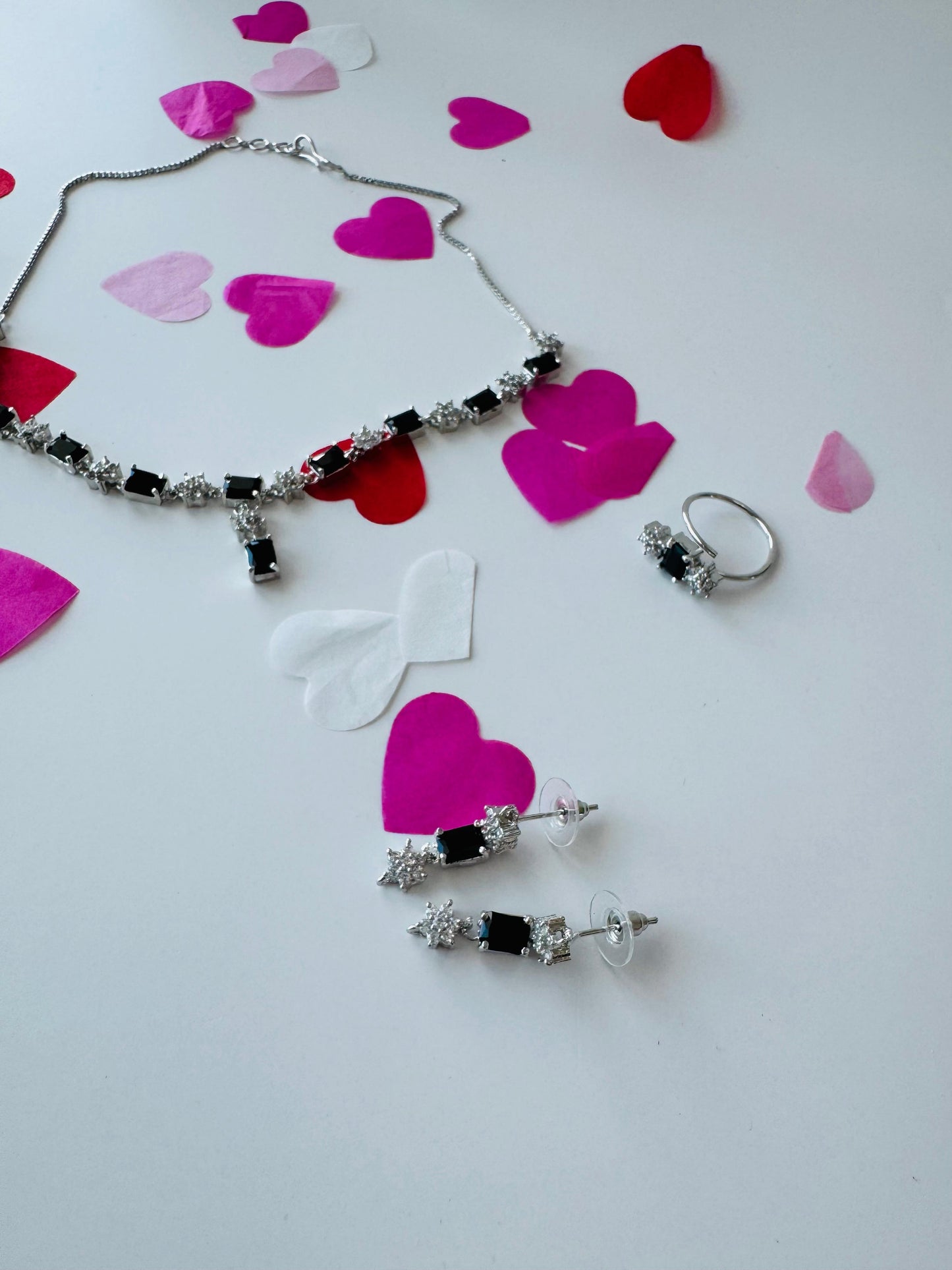 Black Stainless Steel Emerald-Cut Stone Jewelry Set | Necklace, Earrings, Ring & Bracelet