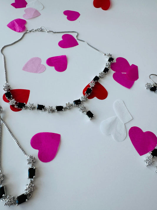 Black Stainless Steel Emerald-Cut Stone Jewelry Set | Necklace, Earrings, Ring & Bracelet