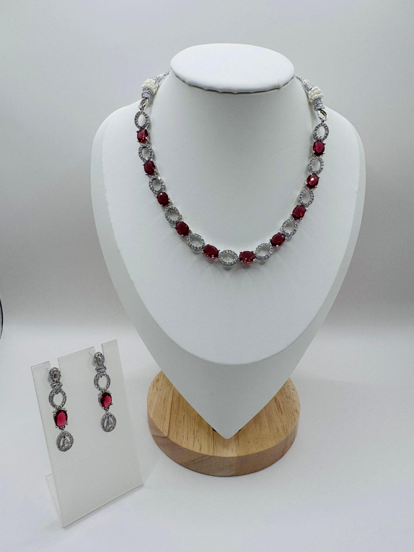 Intricate Crystal & Ruby Necklace Set – Premium Festive Jewelry
