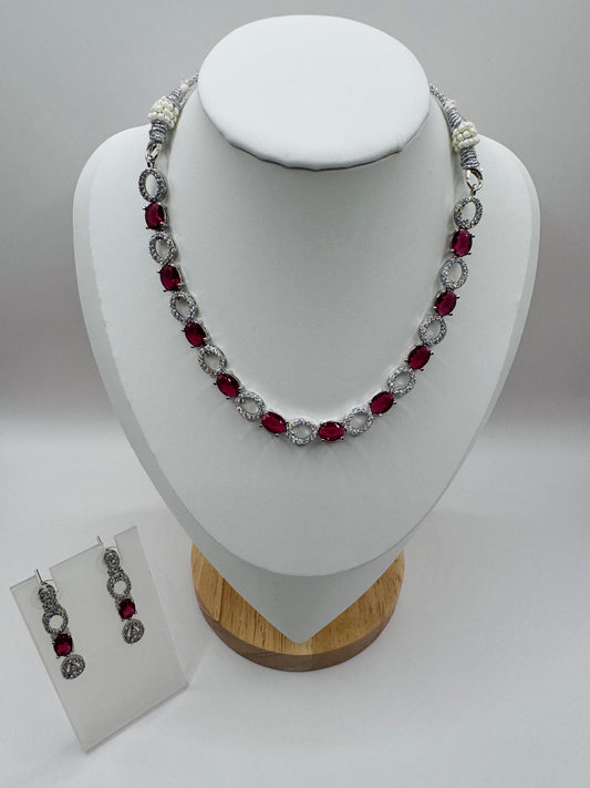 Intricate Crystal & Ruby Necklace Set – Premium Festive Jewelry