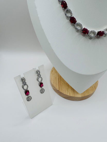 Intricate Crystal & Ruby Necklace Set – Premium Festive Jewelry