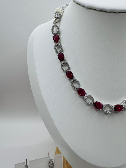 Intricate Crystal & Ruby Necklace Set – Premium Festive Jewelry