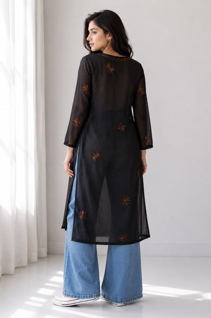 Alia Cut Multicolor Threadwork Georgette Kurti