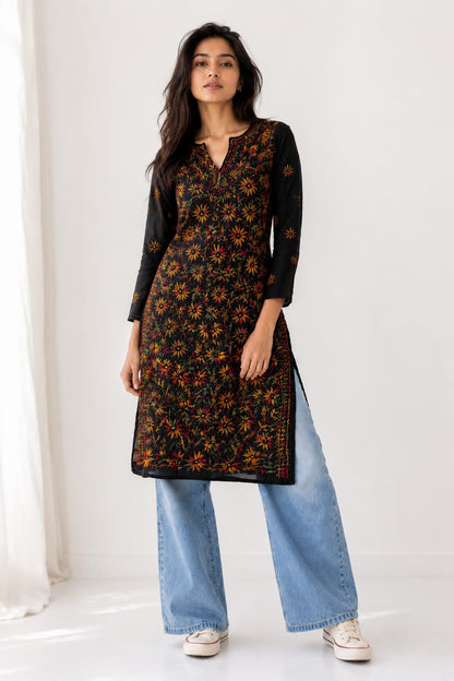 Alia Cut Multicolor Threadwork Georgette Kurti