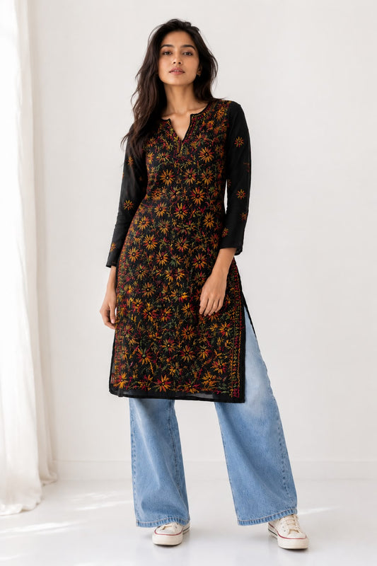 Alia Cut Multicolor Threadwork Georgette Kurti