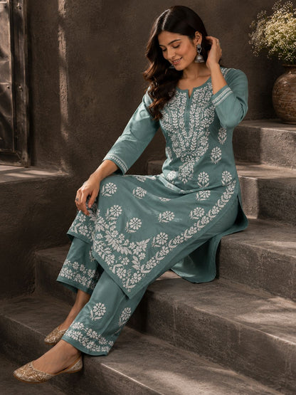 Handmade Chikankari Cotton Kurti & Palazzo Set