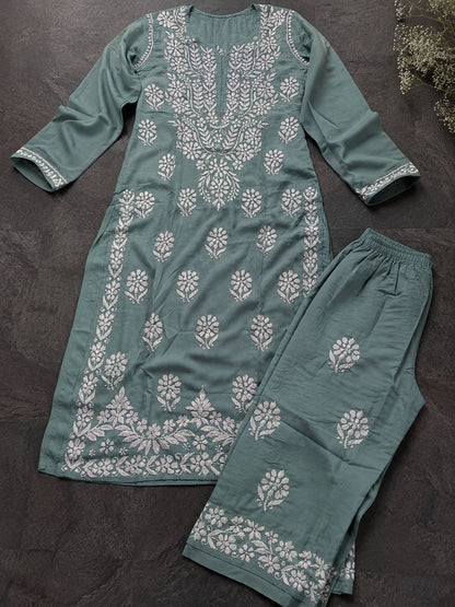 Handmade Chikankari Cotton Kurti & Palazzo Set