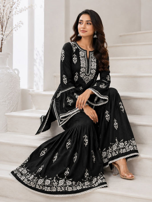Handmade Chikankari Cotton Kurti & Garara Set