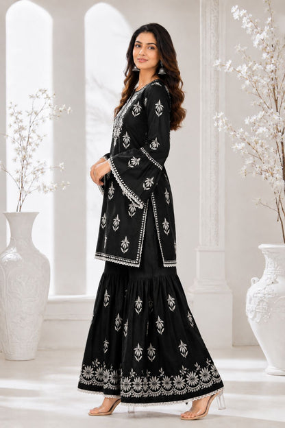 Handmade Chikankari Cotton Kurti & Garara Set