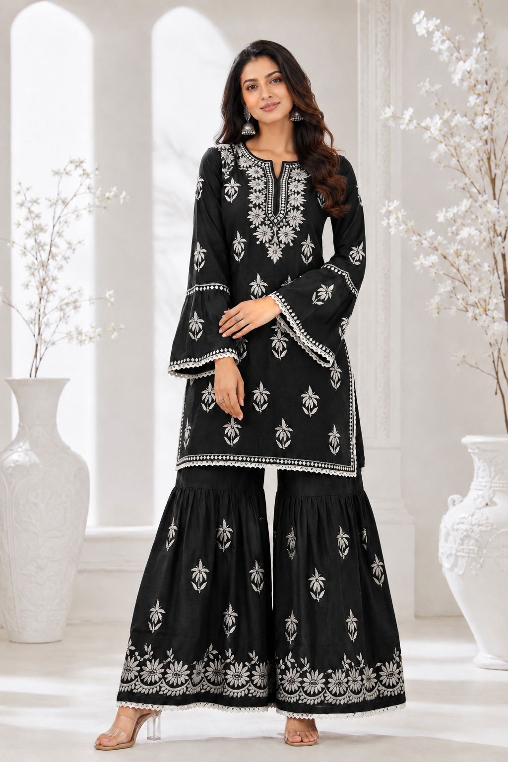 Handmade Chikankari Cotton Kurti & Garara Set