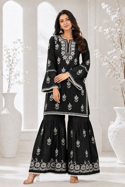 Handmade Chikankari Cotton Kurti & Garara Set