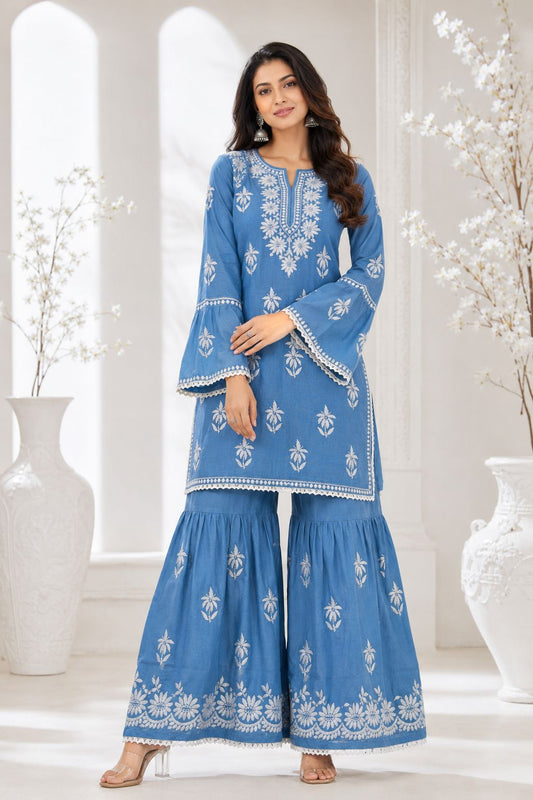 Handmade Chikankari Cotton Kurti & Garara Set