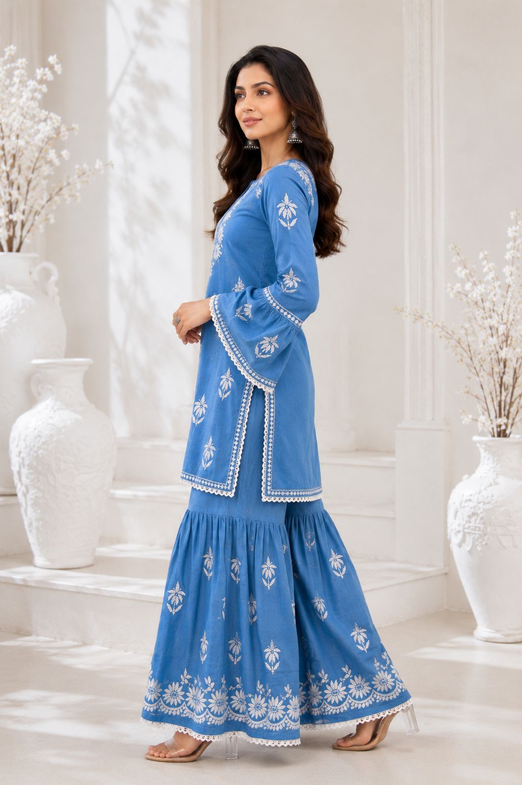 Handmade Chikankari Cotton Kurti & Garara Set