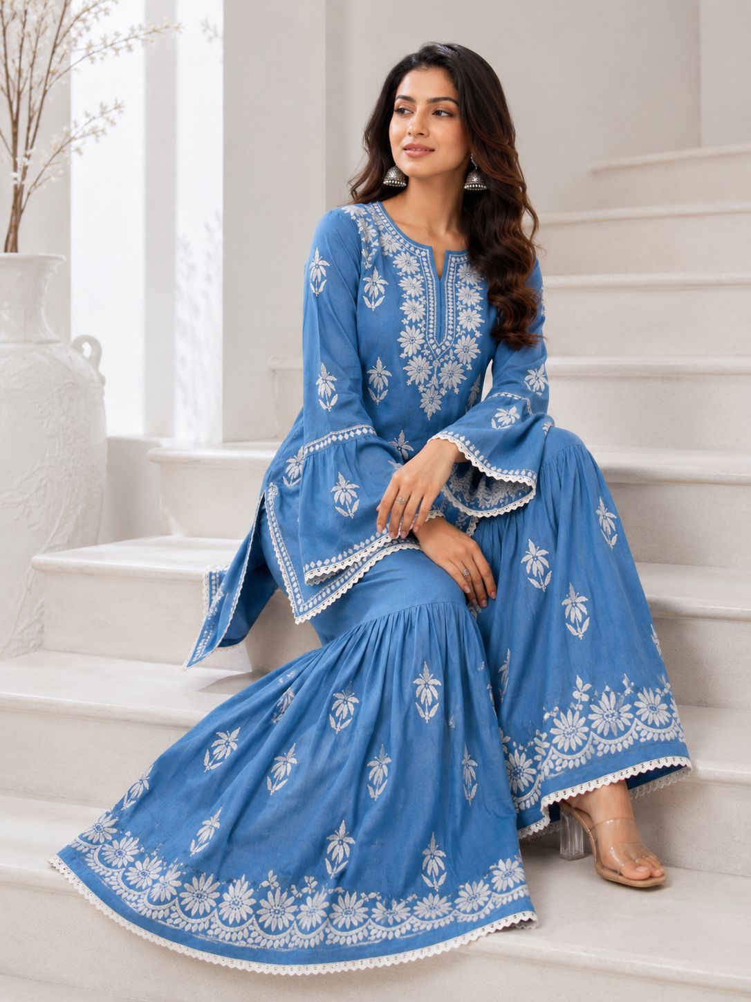 Handmade Chikankari Cotton Kurti & Garara Set