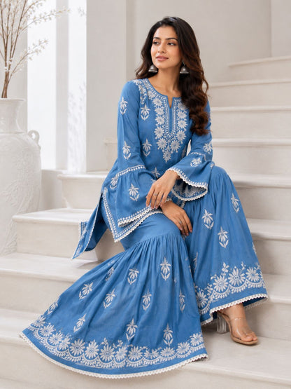 Handmade Chikankari Cotton Kurti & Garara Set