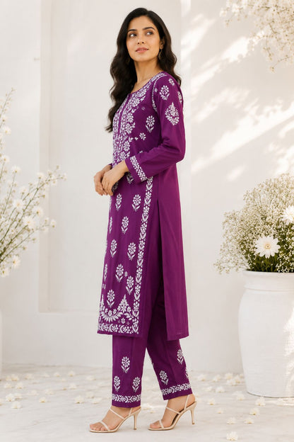 Handmade Chikankari Cotton Kurti & Palazzo Set
