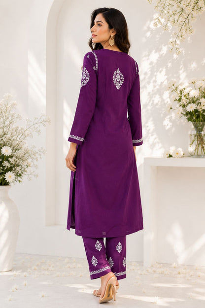 Handmade Chikankari Cotton Kurti & Palazzo Set