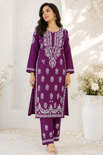 Handmade Chikankari Cotton Kurti & Palazzo Set