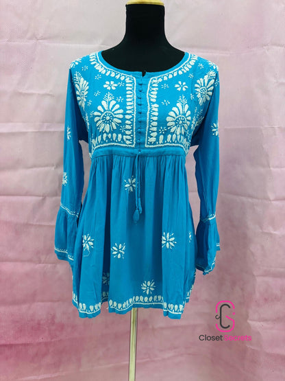 Mulmul Cotton Frock Kurti with Chikankari Embroidery
