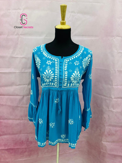 Mulmul Cotton Frock Kurti with Chikankari Embroidery