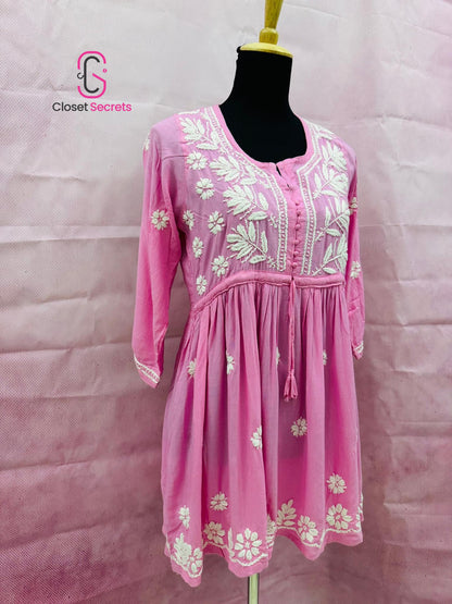 Mulmul Cotton Frock Kurti with Chikankari Embroidery
