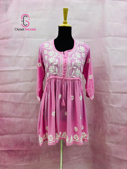 Mulmul Cotton Frock Kurti with Chikankari Embroidery