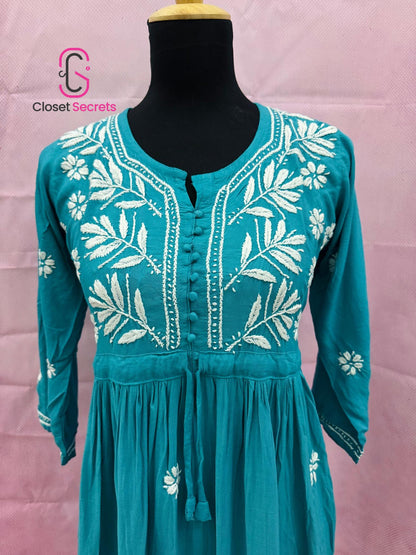 Mulmul Cotton Frock Kurti with Chikankari Embroidery