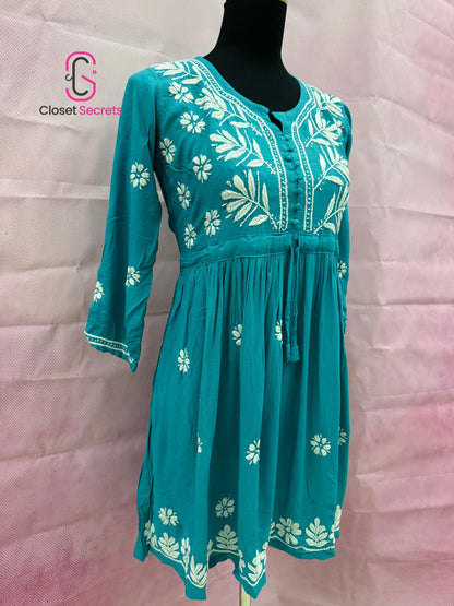 Mulmul Cotton Frock Kurti with Chikankari Embroidery