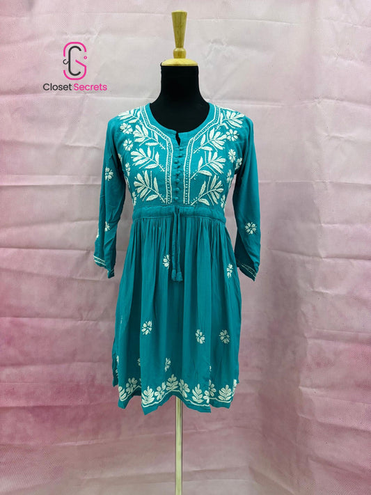 Mulmul Cotton Frock Kurti with Chikankari Embroidery