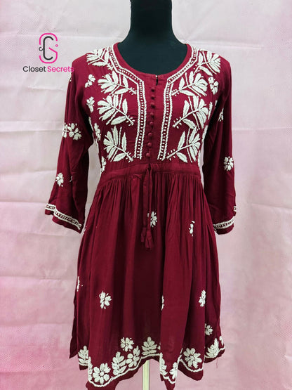 Mulmul Cotton Frock Kurti with Chikankari Embroidery