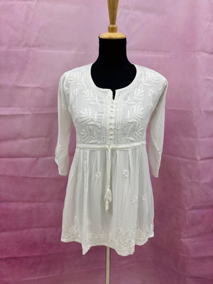 Mulmul Cotton Frock Kurti with Chikankari Embroidery