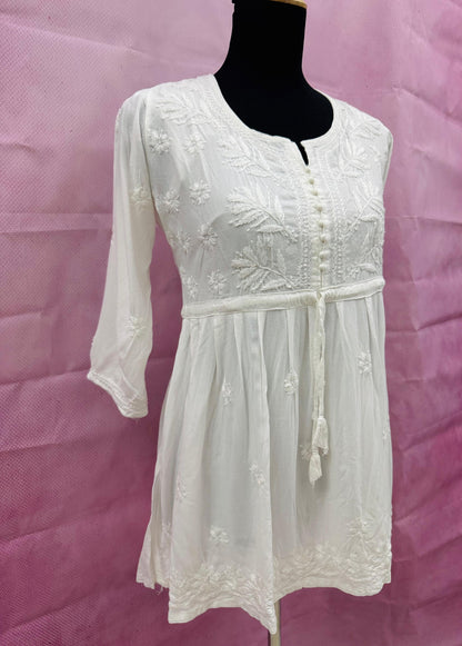 Mulmul Cotton Frock Kurti with Chikankari Embroidery