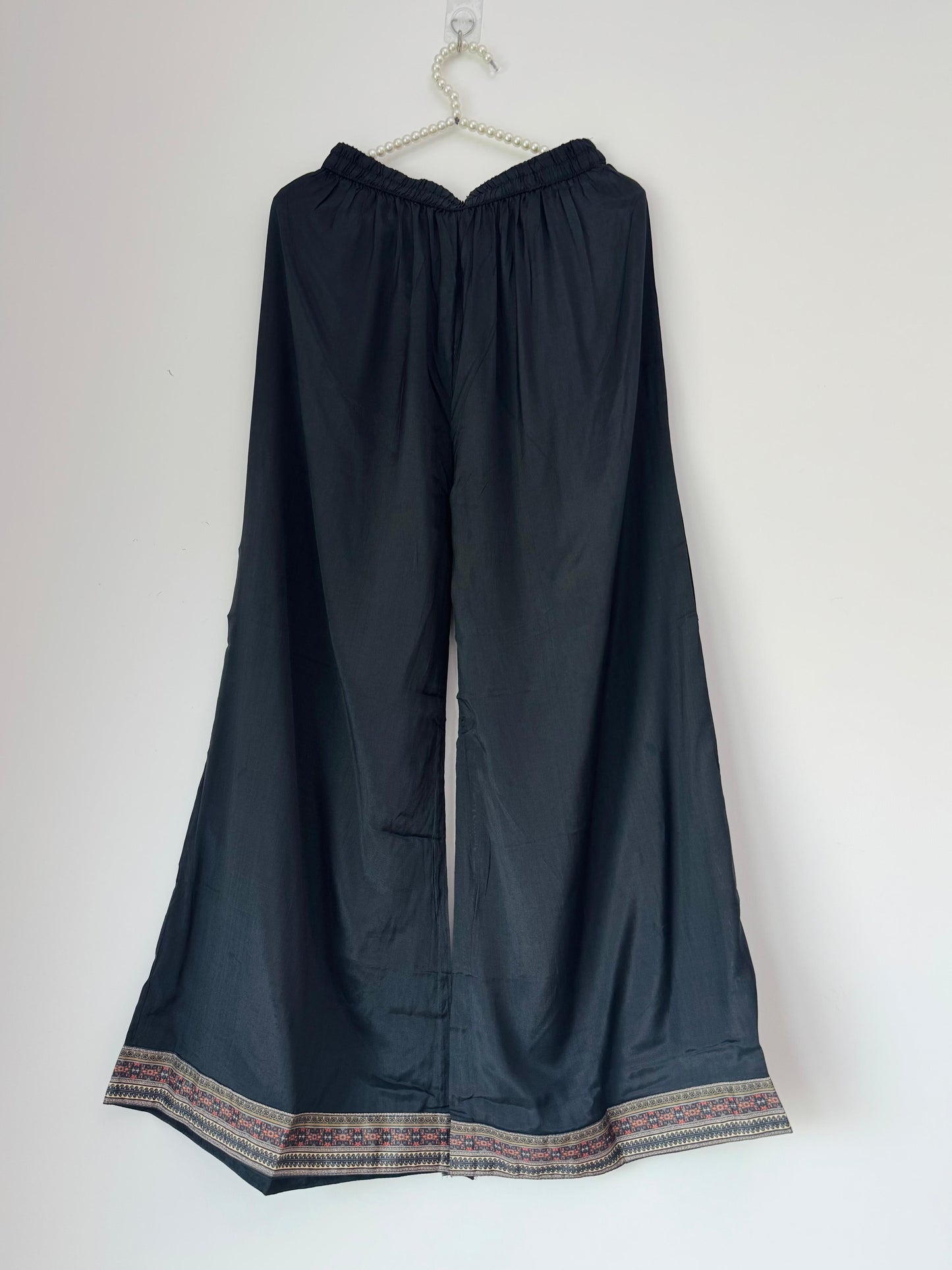 Black Crepe Three-Piece Suit Set with Moti Handwork