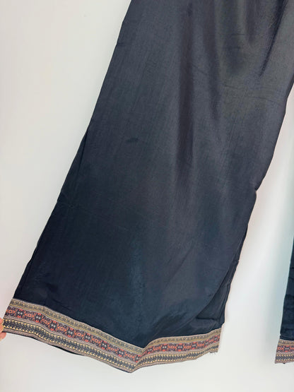 Black Crepe Three-Piece Suit Set with Moti Handwork