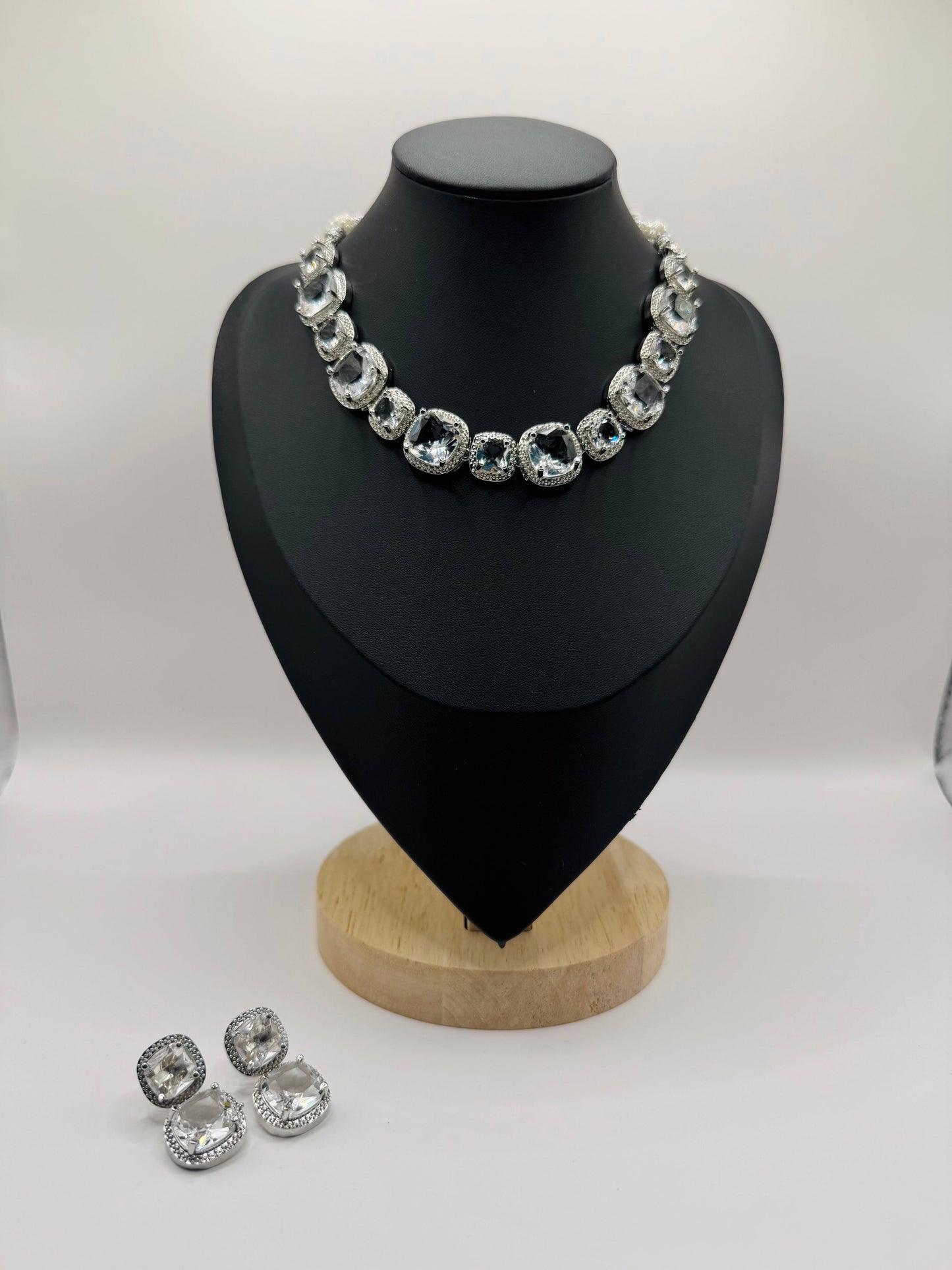 Elegant White Crystal Necklace & Earrings Set