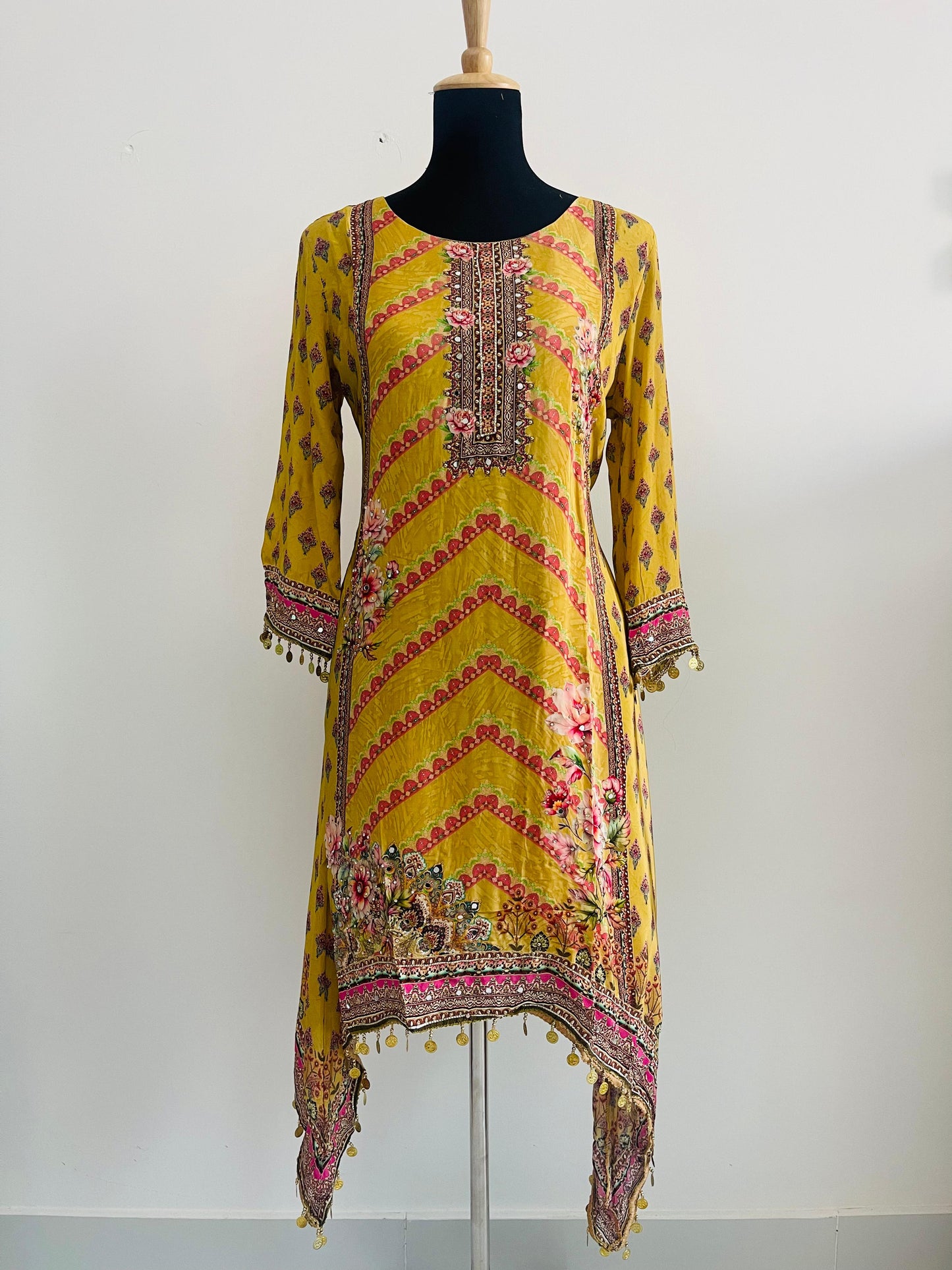 Mustard Printed Suit Set – 3 Piece Crepe Silk Touch