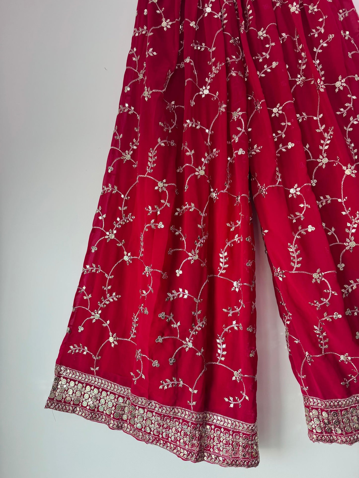 Embroidered Georgette Top, Palazzo & Dupatta