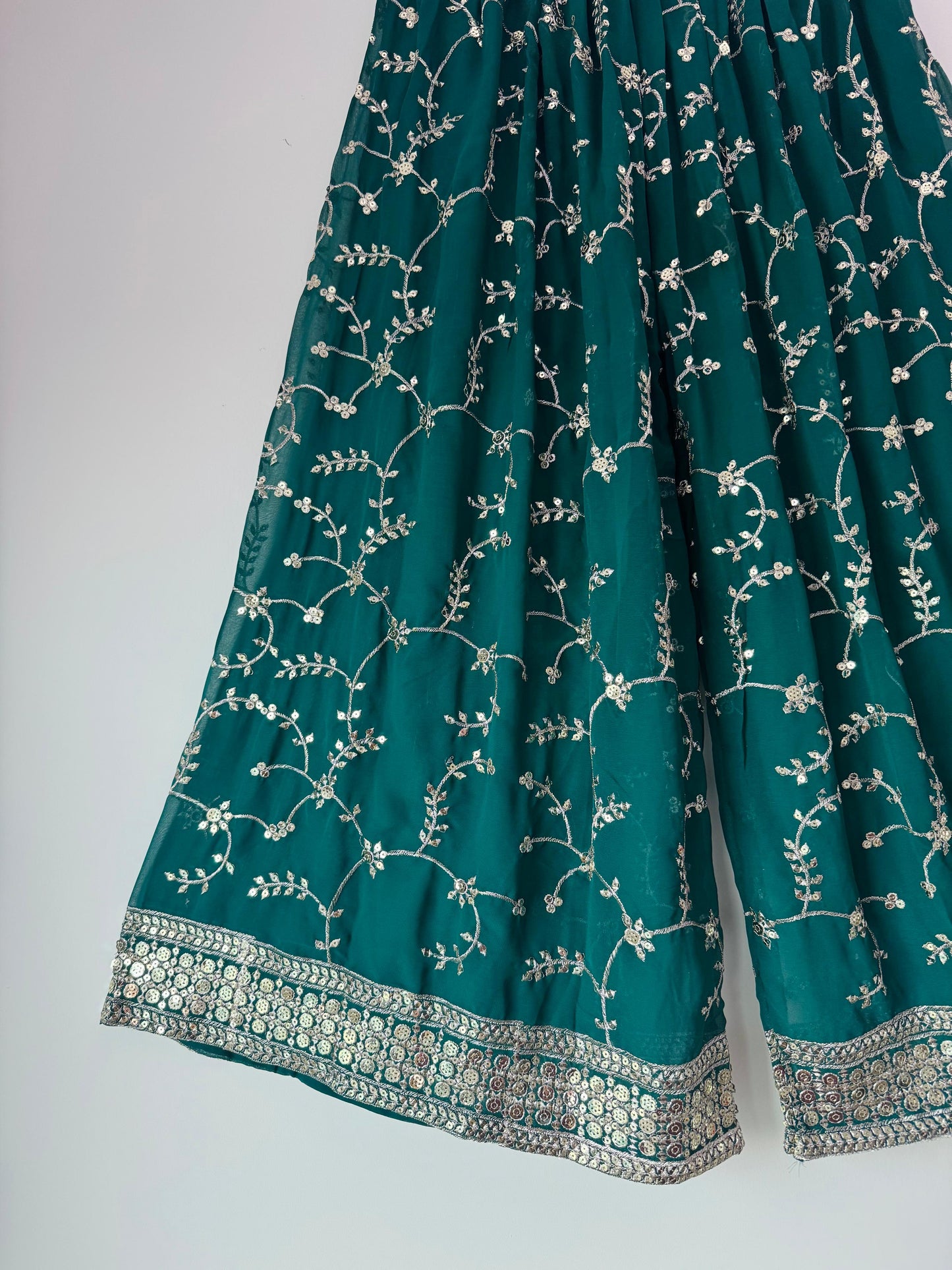 Embroidered Georgette Top, Palazzo & Dupatta