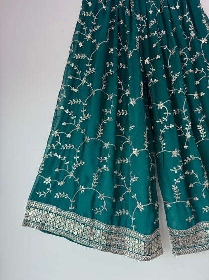 Embroidered Georgette Top, Palazzo & Dupatta